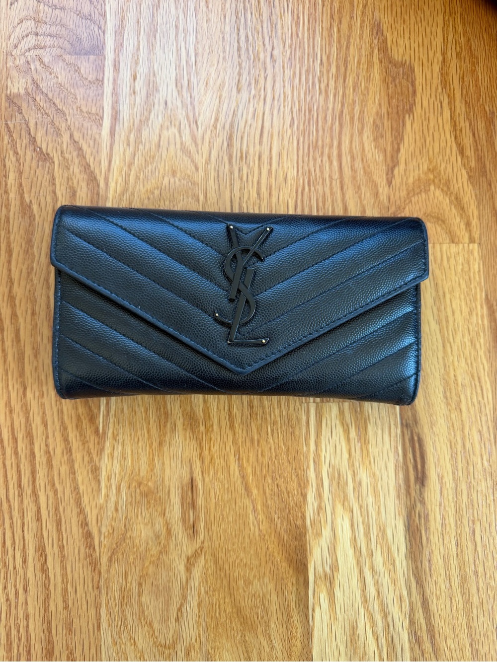Saint Laurent Black Chevron Quilted Leather Envelope Clutch
